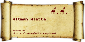 Altman Aletta névjegykártya